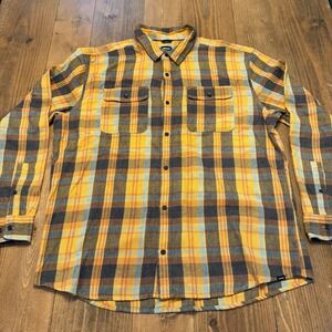 Prana Westbrook Flannel Shirt Mens 2XL Standard Fit Button Up Orange Gray Plaid‎
